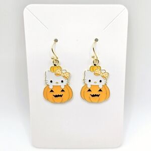 Halloween White Hello Kitty Bow Jack o'Lantern Earrings New